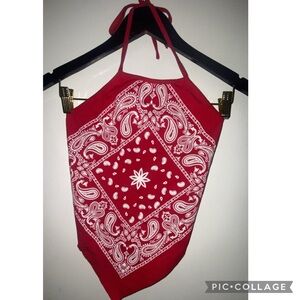 Stylish Red Bandana Print Halter Top